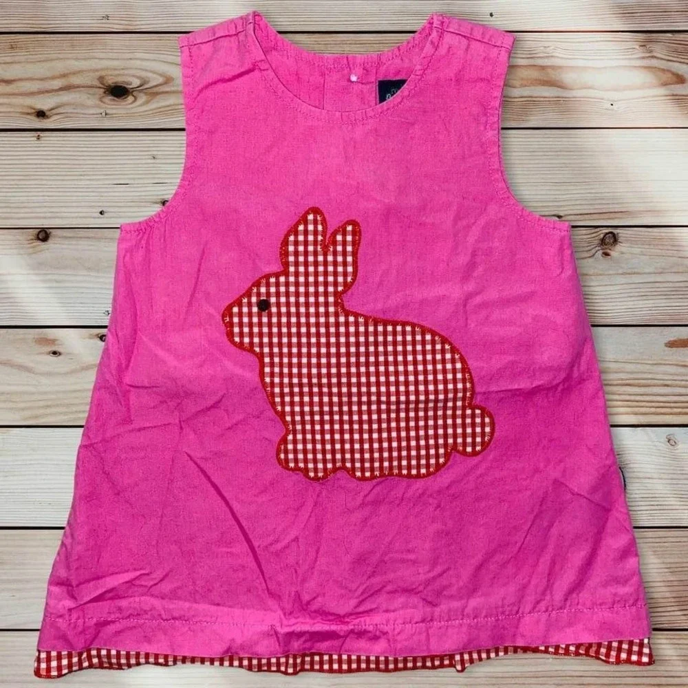 B1 Mini Boden Baby Infant Girl Dress‎ Hot Pink Rabbit Bunny Gingham 6 12 Months